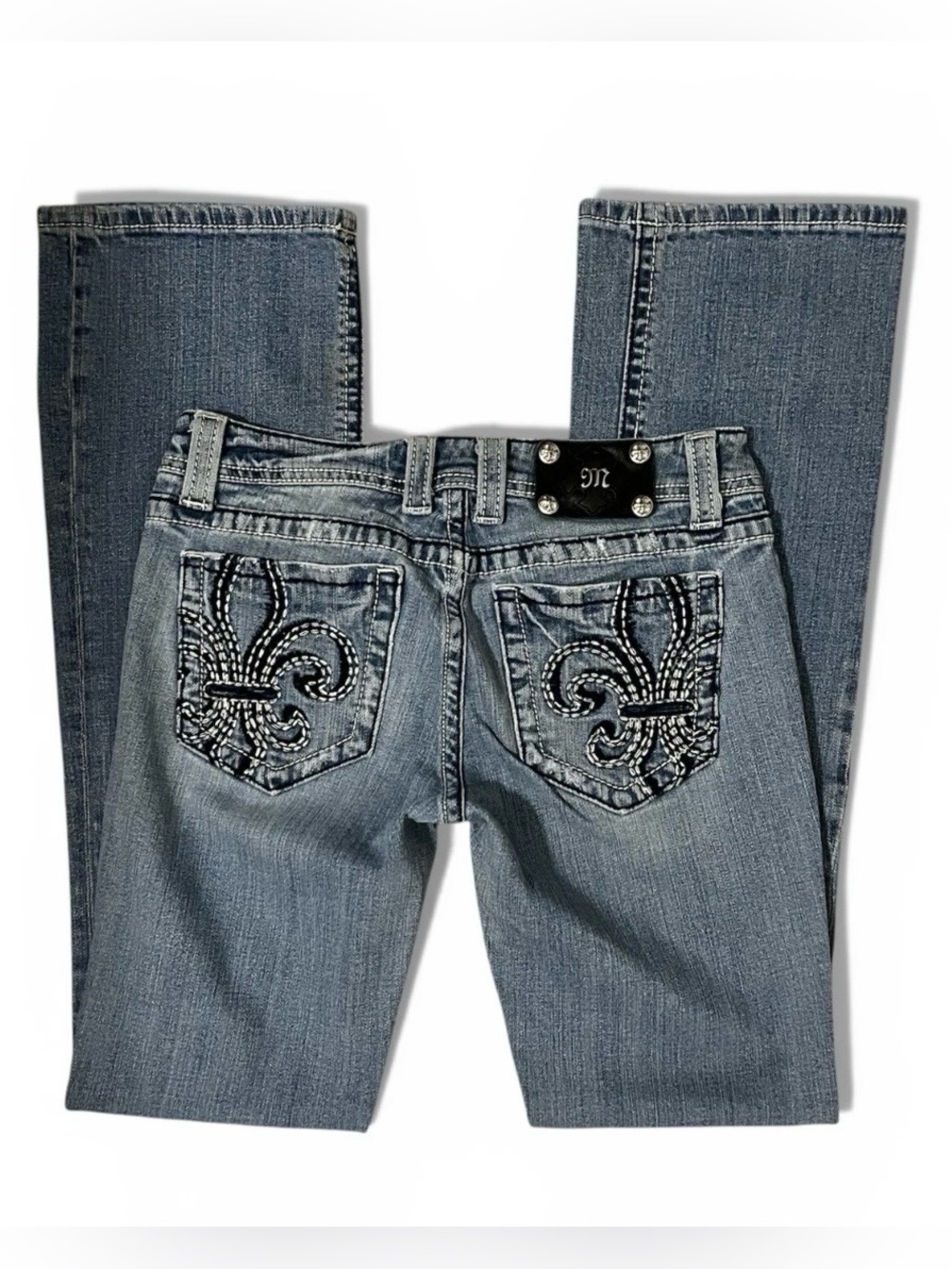 Miss Me Jeans Boot Cut Embroidered Pockets Fleur de Lis Size 29 Y2K Low Rise